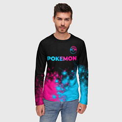 Лонгслив мужской Pokemon - neon gradient: символ сверху, цвет: 3D-принт — фото 2
