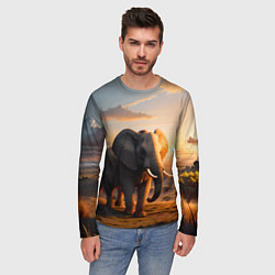 Лонгслив мужской Африканский слон в саванне, цвет: 3D-принт — фото 2