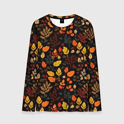 Лонгслив мужской Осенние листья на черном фоне, цвет: 3D-принт