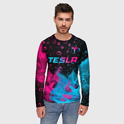 Лонгслив мужской Tesla - neon gradient: символ сверху, цвет: 3D-принт — фото 2