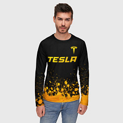 Лонгслив мужской Tesla - gold gradient: символ сверху, цвет: 3D-принт — фото 2