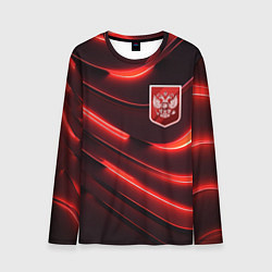 Лонгслив мужской Красный неоновый герб России, цвет: 3D-принт