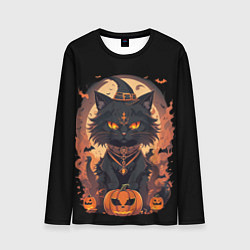 Мужской лонгслив Черный кот в хеллоуине