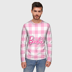 Лонгслив мужской Барби лого розовая клетка, цвет: 3D-принт — фото 2