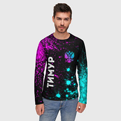 Лонгслив мужской Тимур и неоновый герб России: надпись, символ, цвет: 3D-принт — фото 2