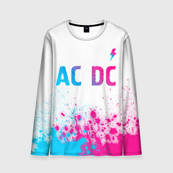 Лонгслив мужской AC DC neon gradient style: символ сверху, цвет: 3D-принт