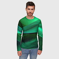 Лонгслив мужской Зеленые абстрактные волны, цвет: 3D-принт — фото 2