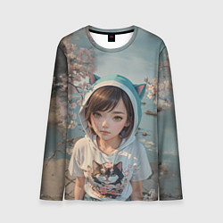 Лонгслив мужской Девчонка в капюшоне с ушками, цвет: 3D-принт