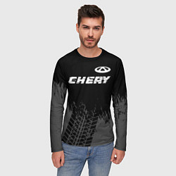Лонгслив мужской Chery speed на темном фоне со следами шин: символ, цвет: 3D-принт — фото 2