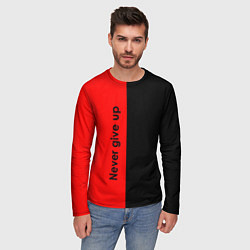 Лонгслив мужской Never give up мотивация красно-чёрный, цвет: 3D-принт — фото 2