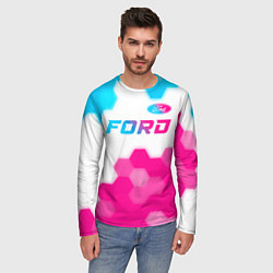 Лонгслив мужской Ford neon gradient style посередине, цвет: 3D-принт — фото 2