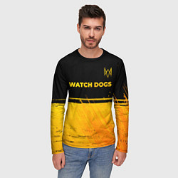 Лонгслив мужской Watch Dogs - gold gradient посередине, цвет: 3D-принт — фото 2