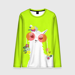 Лонгслив мужской Лама - альпака в розовых очках, цвет: 3D-принт