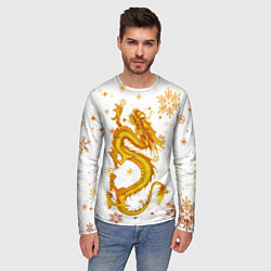 Лонгслив мужской Золотой дракон в снежинках, цвет: 3D-принт — фото 2