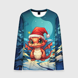 Мужской лонгслив Маленький новогодний милый дракошка 2024