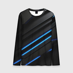 Мужской лонгслив Синие неоновые линии на черном