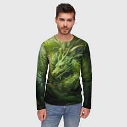 Лонгслив мужской Зеленый травяной дракон, цвет: 3D-принт — фото 2