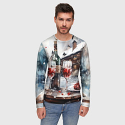 Лонгслив мужской Новогодние напитки на фоне зимнего пейзажа, цвет: 3D-принт — фото 2