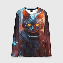 Лонгслив мужской Пламенный кот в стиле киберпанк, цвет: 3D-принт
