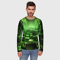 Лонгслив мужской Зеленые квадраты в лабиринте, цвет: 3D-принт — фото 2