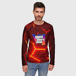 Лонгслив мужской GTA 6 лого на фоне разлома красных плит, цвет: 3D-принт — фото 2