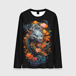 Мужской лонгслив Китайский дракон с цветами и волнами