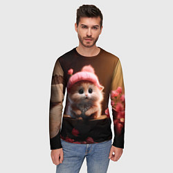 Лонгслив мужской Маленький влюбленный хомячок в шапочке, цвет: 3D-принт — фото 2