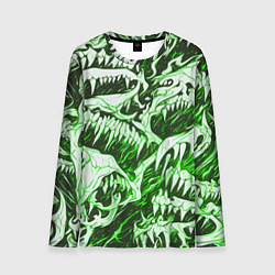 Лонгслив мужской Белые клыки на зелёном фоне, цвет: 3D-принт