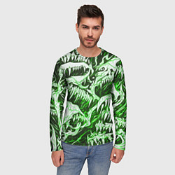 Лонгслив мужской Белые клыки на зелёном фоне, цвет: 3D-принт — фото 2