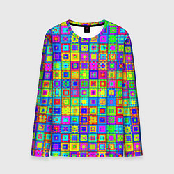 Лонгслив мужской Узор из разноцветных квадратов, цвет: 3D-принт