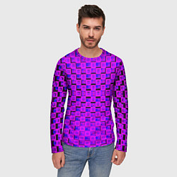 Лонгслив мужской Фиолетовые квадраты на чёрном фоне, цвет: 3D-принт — фото 2