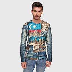 Лонгслив мужской Пэчворк джинсы в Азербайджане, цвет: 3D-принт — фото 2