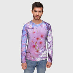 Лонгслив мужской Цветущая сакура на голубом фоне, цвет: 3D-принт — фото 2