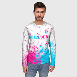 Лонгслив мужской Chelsea neon gradient style посередине, цвет: 3D-принт — фото 2