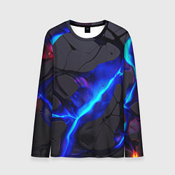 Лонгслив мужской Темный синий неон из разлома плит, цвет: 3D-принт