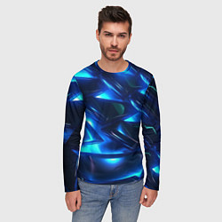 Лонгслив мужской Синие абстрактные неоновые плиты, цвет: 3D-принт — фото 2