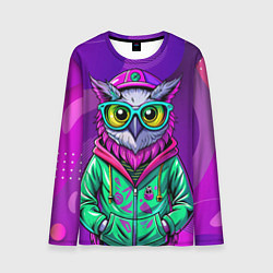Лонгслив мужской Модная сова на фиолетовом, цвет: 3D-принт