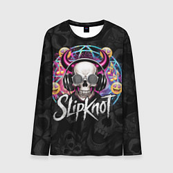 Мужской лонгслив Slipknot на фоне черепа демона с рогами в очках