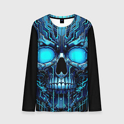 Лонгслив мужской Неоновый кибер череп - нейроарт микросхема, цвет: 3D-принт
