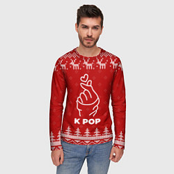 Лонгслив мужской Новогодний K Pop с оленями, цвет: 3D-принт — фото 2
