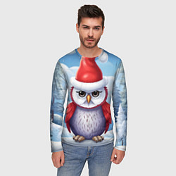 Лонгслив мужской Зимний совенок в шапочке, цвет: 3D-принт — фото 2