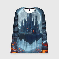 Лонгслив мужской Замок Дракулы и неоновые грибы - нейроарт фантазия, цвет: 3D-принт