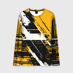 Лонгслив мужской Diagonal black and white stripes on a yellow backg, цвет: 3D-принт