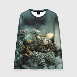 Мужской лонгслив Золотые и зеленые елочные шары