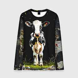 Лонгслив мужской Корова на черном, цвет: 3D-принт