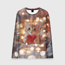 Мужской лонгслив Кошечка держит в лапках сердечко