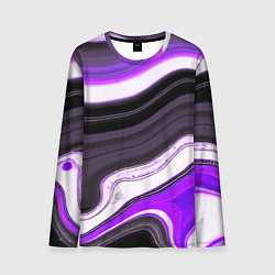 Лонгслив мужской Волнистые горизонтальные чёрно-фиолетовые полосы н, цвет: 3D-принт