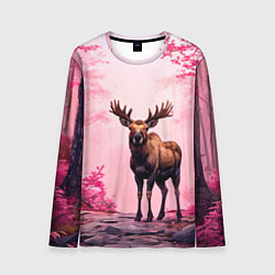 Мужской лонгслив Лось в розовом лесу