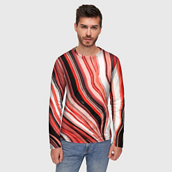 Лонгслив мужской Волнистые вертикальные чёрно-красные полосы, цвет: 3D-принт — фото 2