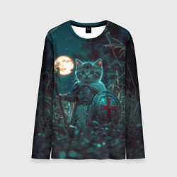 Лонгслив мужской Котенок рыцарь с щитом, цвет: 3D-принт